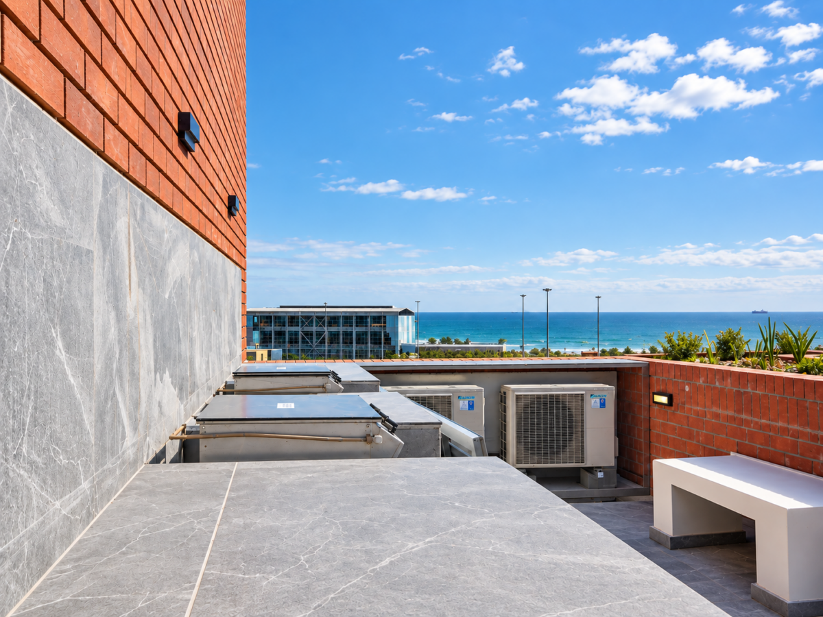 Outdoor terrace counter with a coastal outlook