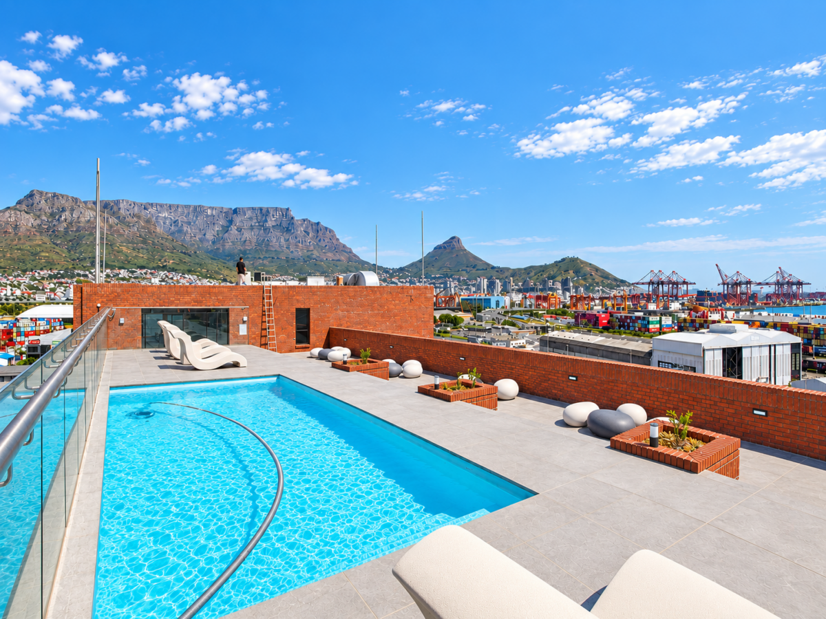 Rooftop swimming pool and terrace with Table Mountain views